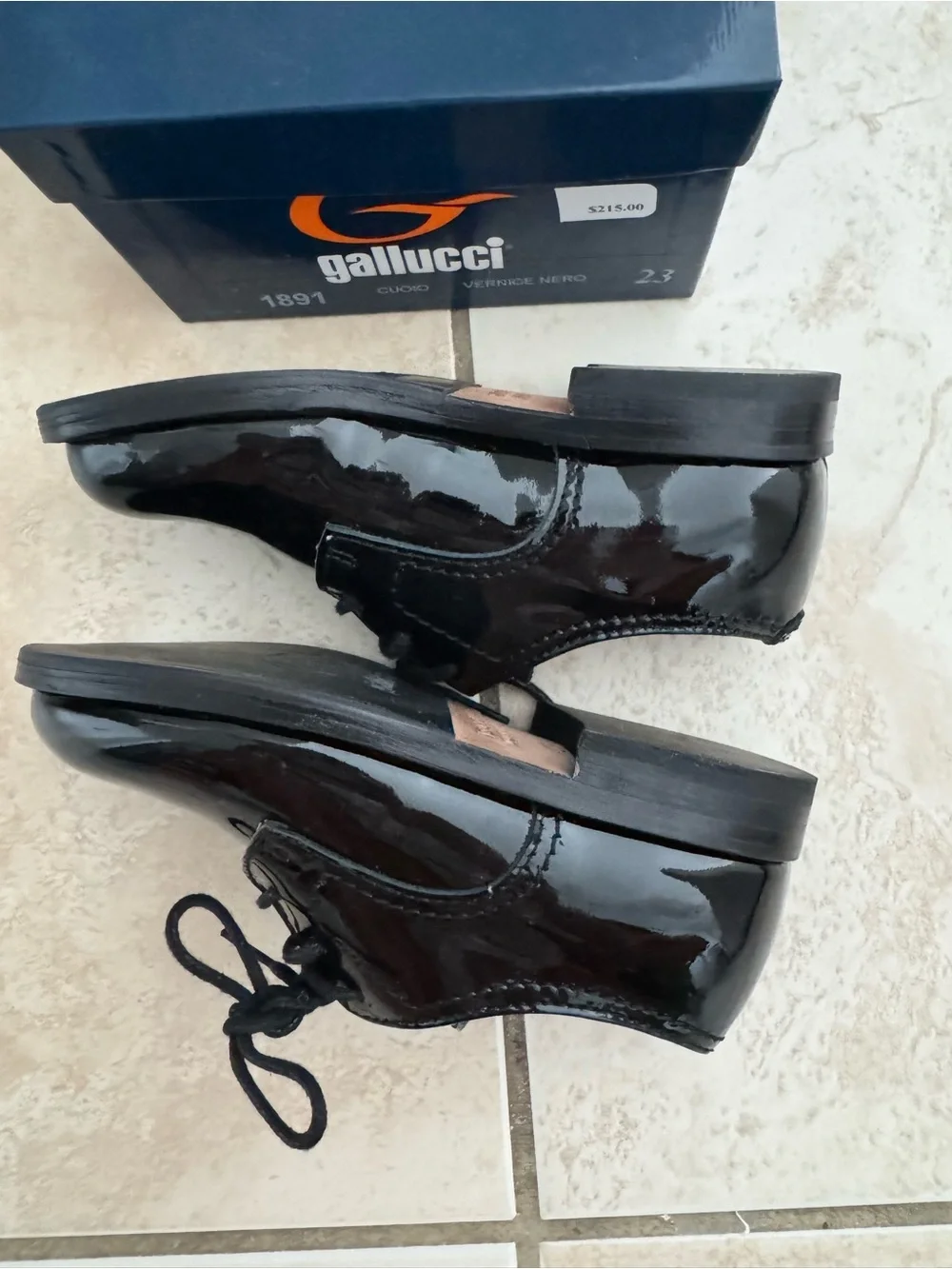 Gallucci Black Patent Leather Derby Dress Shoes EU 23 Toddler 7 NIB